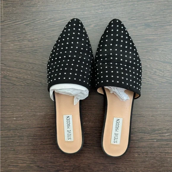 Steve Madden Women’s Black Multi Tempting Mules W/ Silver Studs - Picture 1 of 11